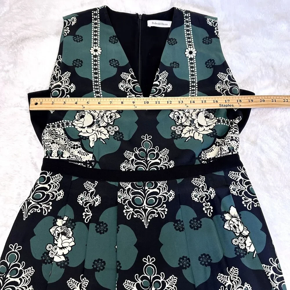 Pedro del Hierro Black Green Floral Printed A-line Sleeveless Midi Dress Sz L - Picture 13 of 16